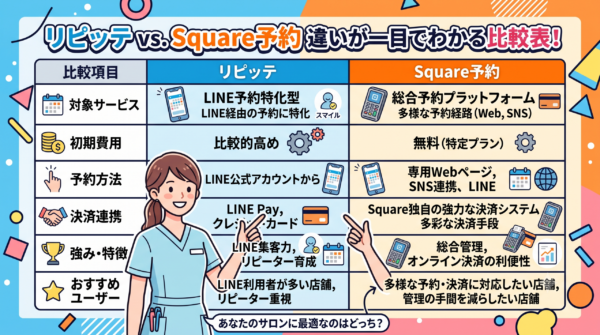 リピッテとSquare予約の違いが一目でわかる比較表